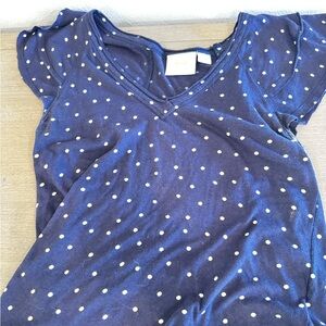 Anthropologie Maeve Navy and White Polka Dot Top